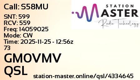 QSL Card for GM0VMV QSO with S58MU