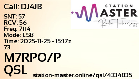 QSL Card for M7RPO/P QSO with DJ4JB