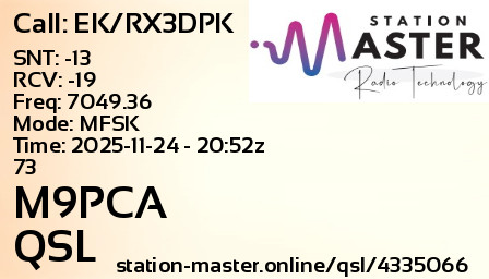 QSL Card for M9PCA QSO with EK/RX3DPK