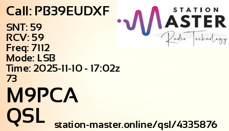QSL Card for M9PCA QSO with PB39EUDXF