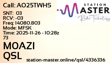 QSL Card for M0AZI QSO with AO25TWHS