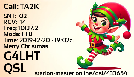 QSL Card for G4LHT QSO with TA2K