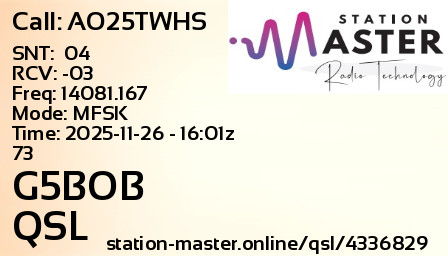 QSL Card for G5BOB QSO with AO25TWHS