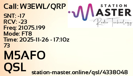 QSL Card for M5AFO QSO with W3EWL/QRP