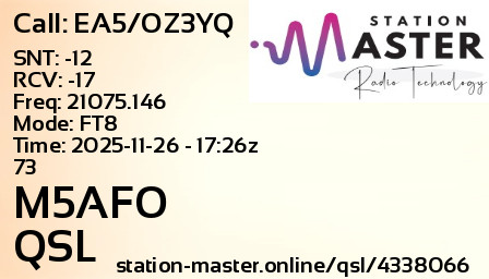 QSL Card for M5AFO QSO with EA5/OZ3YQ
