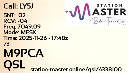 QSL Card for M9PCA QSO with LY5J