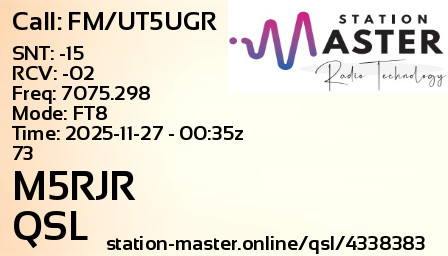 QSL Card for M5RJR QSO with FM/UT5UGR