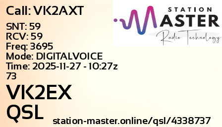 QSL Card for VK2EX QSO with VK2AXT