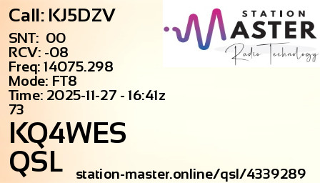 QSL Card for KQ4WES QSO with KJ5DZV