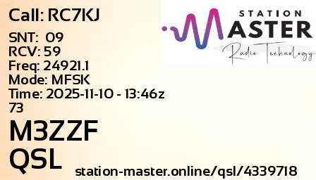 QSL Card for M3ZZF QSO with RC7KJ