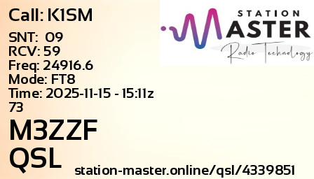 QSL Card for M3ZZF QSO with K1SM