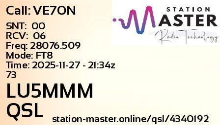 QSL Card for LU5MMM QSO with VE7ON