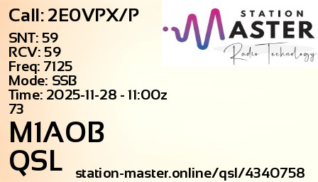 QSL Card for M1AOB QSO with 2E0VPX/P