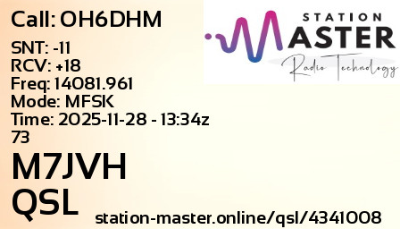 QSL Card for M7JVH QSO with OH6DHM