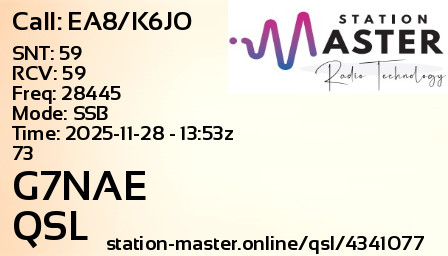 QSL Card for G7NAE QSO with EA8/K6JO