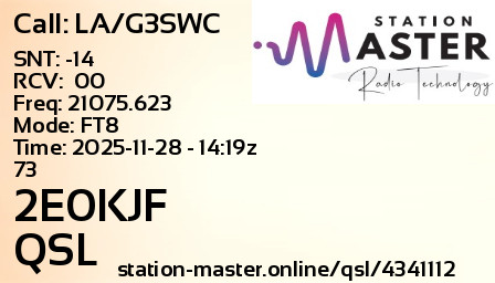QSL Card for 2E0KJF QSO with LA/G3SWC