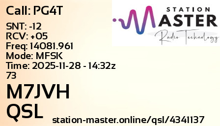 QSL Card for M7JVH QSO with PG4T