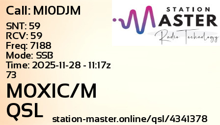 QSL Card for M0XIC/M QSO with MI0DJM