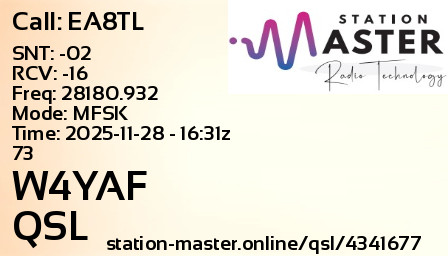 QSL Card for W4YAF QSO with EA8TL