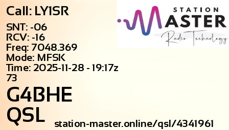 QSL Card for G4BHE QSO with LY1SR