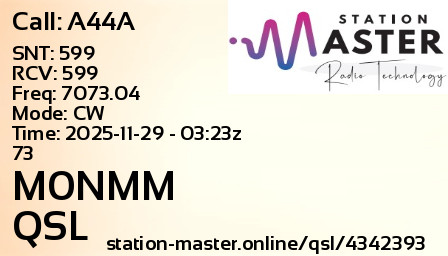 QSL Card for M0NMM QSO with A44A