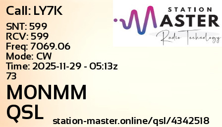 QSL Card for M0NMM QSO with LY7K