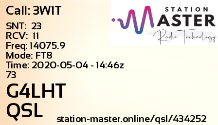 QSL Card for G4LHT QSO with 3W1T