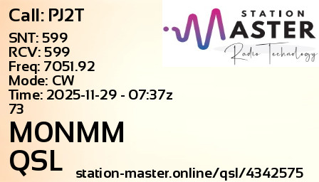 QSL Card for M0NMM QSO with PJ2T