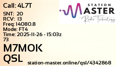 QSL Card for M7MOK QSO with 4L7T