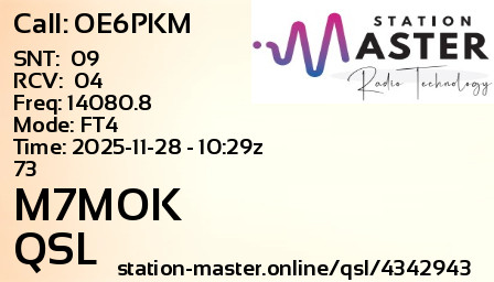 QSL Card for M7MOK QSO with OE6PKM
