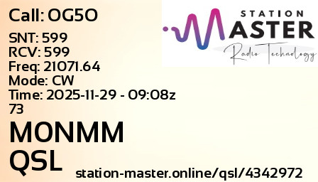 QSL Card for M0NMM QSO with OG5O