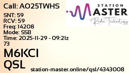 QSL Card for M6KCI QSO with AO25TWHS