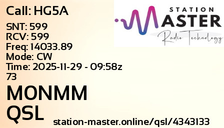 QSL Card for M0NMM QSO with HG5A