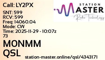 QSL Card for M0NMM QSO with LY2PX