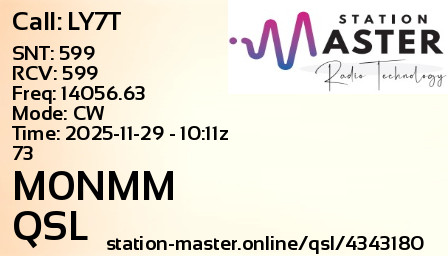 QSL Card for M0NMM QSO with LY7T