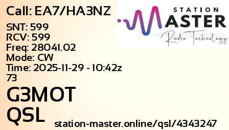 QSL Card for G3MOT QSO with EA7/HA3NZ