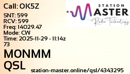 QSL Card for M0NMM QSO with OK5Z
