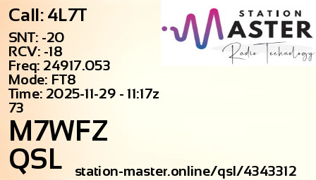 QSL Card for M7WFZ QSO with 4L7T