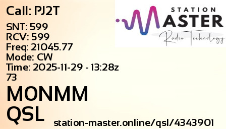QSL Card for M0NMM QSO with PJ2T