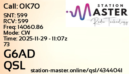 QSL Card for G6AD QSO with OK7O