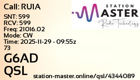QSL Card for G6AD QSO with RU1A