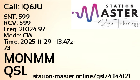 QSL Card for M0NMM QSO with IQ6JU
