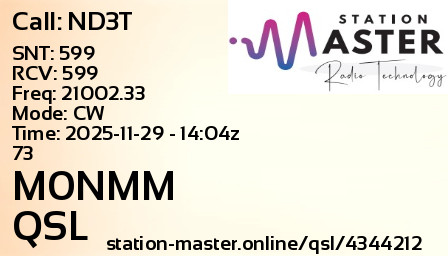 QSL Card for M0NMM QSO with ND3T