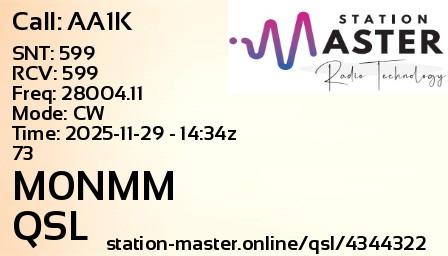 QSL Card for M0NMM QSO with AA1K