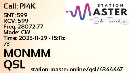 QSL Card for M0NMM QSO with PJ4K
