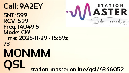 QSL Card for M0NMM QSO with 9A2EY