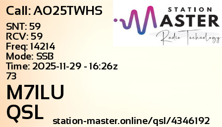 QSL Card for M7ILU QSO with AO25TWHS