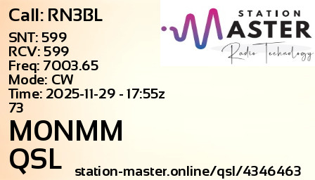 QSL Card for M0NMM QSO with RN3BL