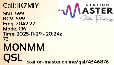 QSL Card for M0NMM QSO with IK7MIY