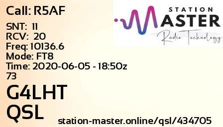 QSL Card for G4LHT QSO with R5AF